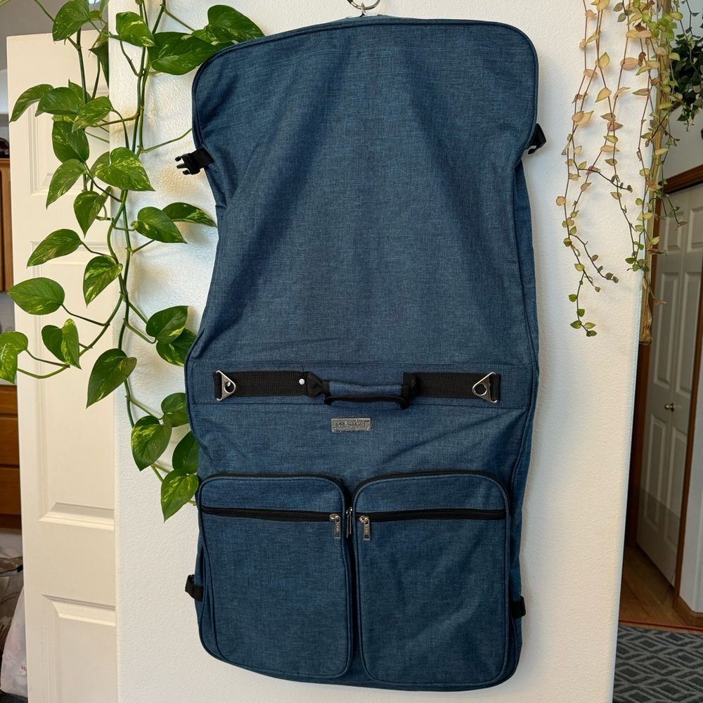 Prestige Foldable Garment Blue Bag with Multiple Zipper Pockets.